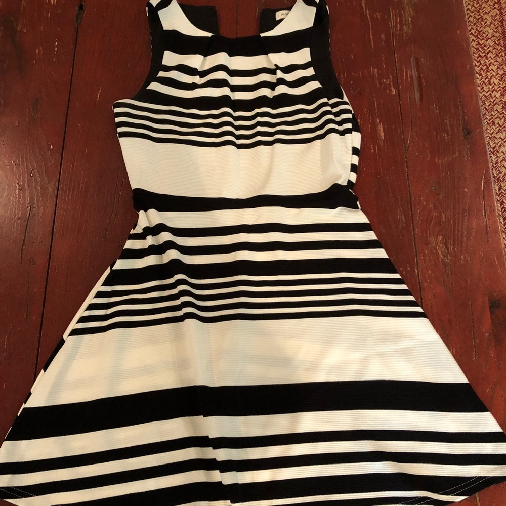Black and white striped structured dress